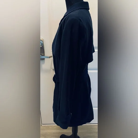 Vintage Linea Navy Blue Belted Women's Trench Coat Classic Chic - Picture 4 of 16